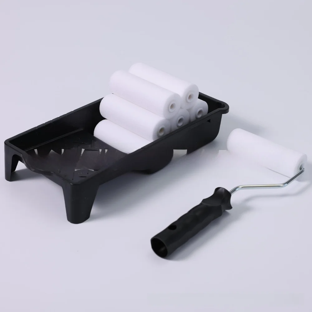 4 Inch Roller Kit 12 Pieces Complete Set with 1 Tray 1 Handle 10 Sponge Refills for A3 Steel Container Projects