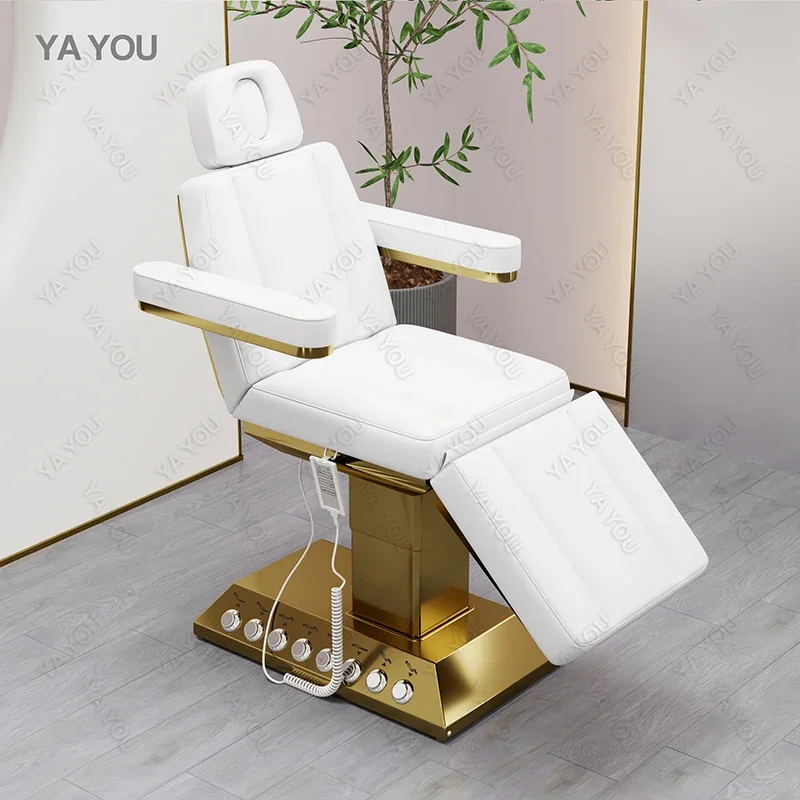 New Design White PU Leather Massage Bed Electric Beauty Salon Gold Base Comfortable Massage Bed