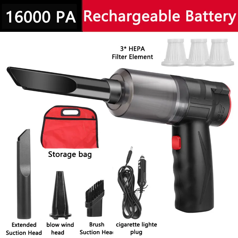 16000PA 150W Wireless Car Handheld Vacuum Cleaner Portable Powerful Suction Wet And Dry Smart Cordless Interior Accessories