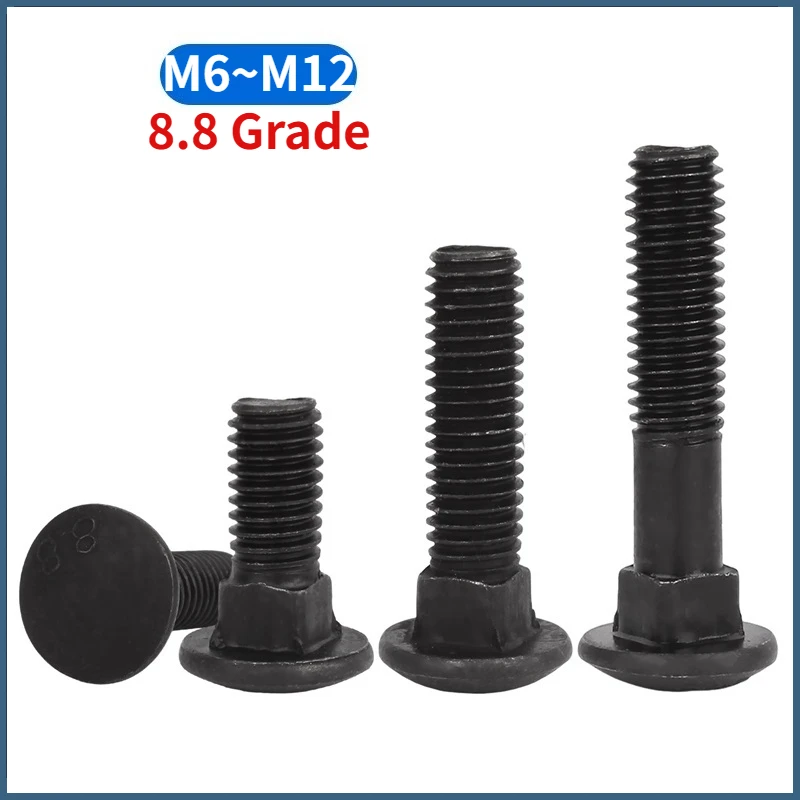 M6 M8 M10 M12 Black 8.8 Grade Carbon Steel Carriage Bolts Round Square Neck Screws Gb12