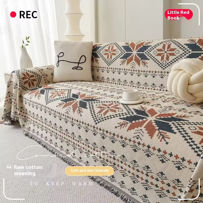 1pcs French Country Maple Leaf Sofa Cover Reversible 4-Season Stretchable Couch Slipcover Fits L-Shaped Sofa