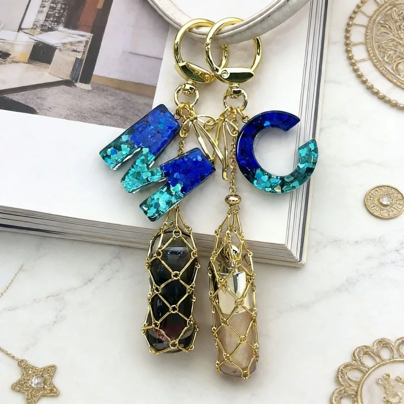 10PCS 2026 New Original Blue Letter Pendant Pendant Lipstick Mesh Bag Keychain Exquisite Gift for Women