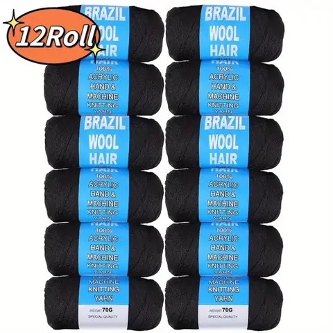 2/3/5/12pc Capelli di lana brasiliani Estensioni dei capelli sintetici all'uncinetto per le donne Filato di capelli africani per nero naturale, trecce jumbo ﻿