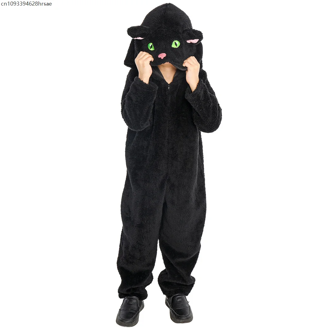 

OA Black Cat Mädchen Animal Jumpsuit Hoodie Onesie Fancy Dress Up Junge Kitty Enfant World Book Day Satge Performance Costume
