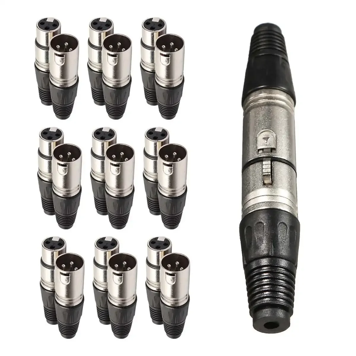 10 Pairs XLR 3Pin Female MIC Jack Plug Audio Microphone Cable Connector Black