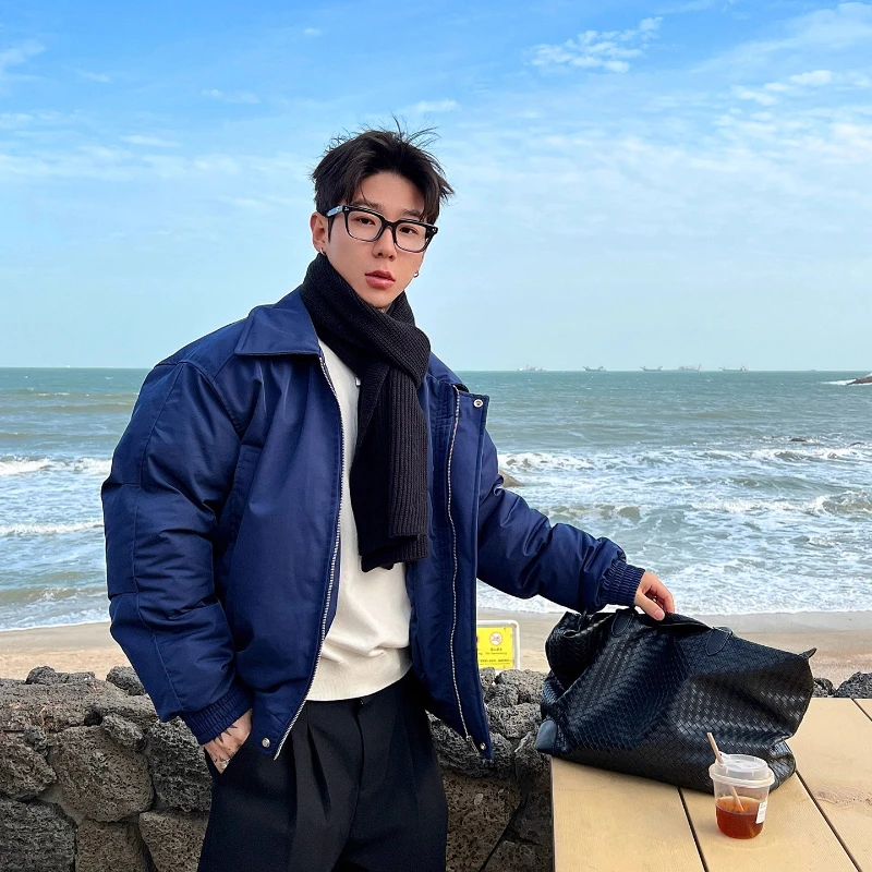 Fashion Solid Color Flight Parkas Men 2025 Winter New Stand Collar Trendy Coats Long Sleeve Simple Warm Pocket Decoration Parkas