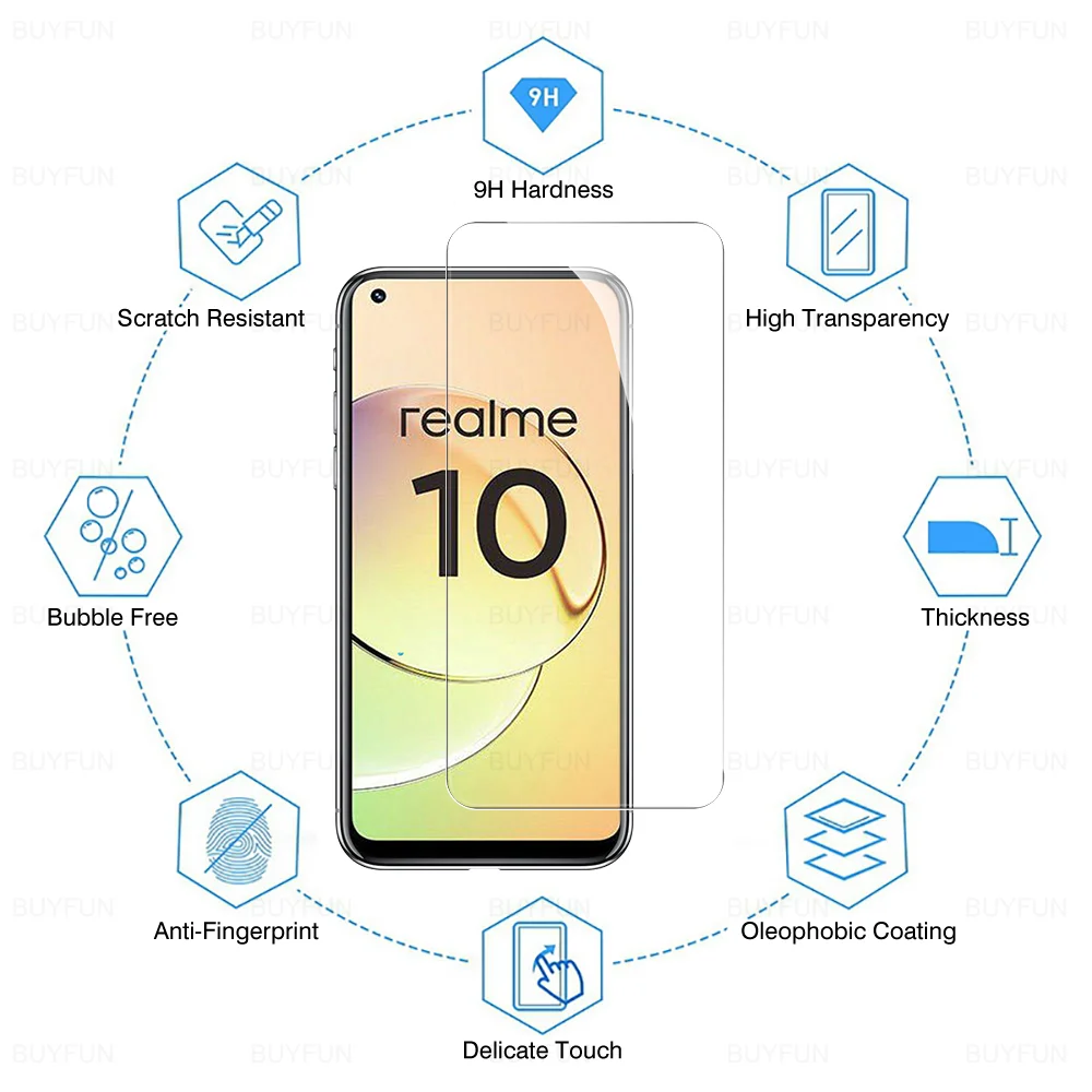 4pcs Glass For Realme 10 4G Tempered Glass Screen Protector For Realme10 Realmy 10 6.4 Inch RMX3630 Protective Armor Phone Film