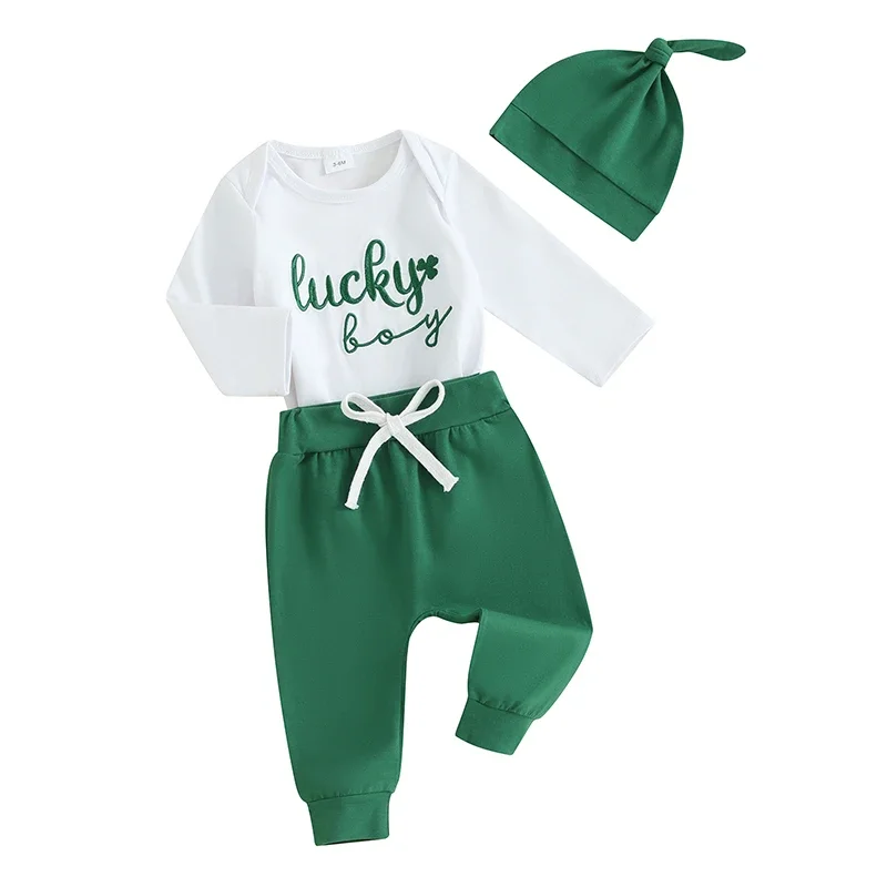 Newborn St Pattys Day Outfit Baby Boy My First St Patricks Day Outfits  Romper Pants Hat Infant Clothes Set