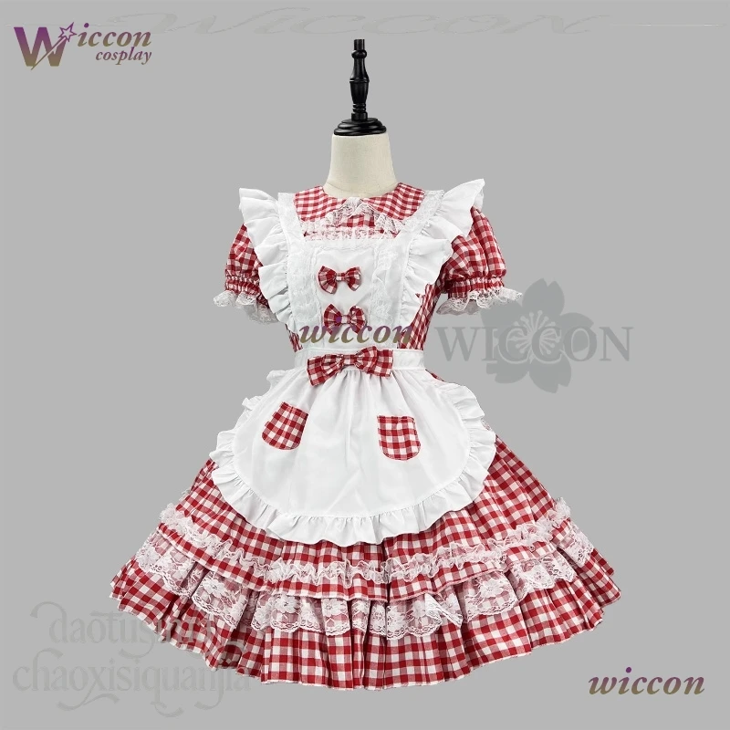 YesoK Game Nikke Cosplay Kawaii Cute Girls Red Plaid Maid Outfit Princess Dress Sweet Lolita Jirai Kei Girls Lovely Halloween