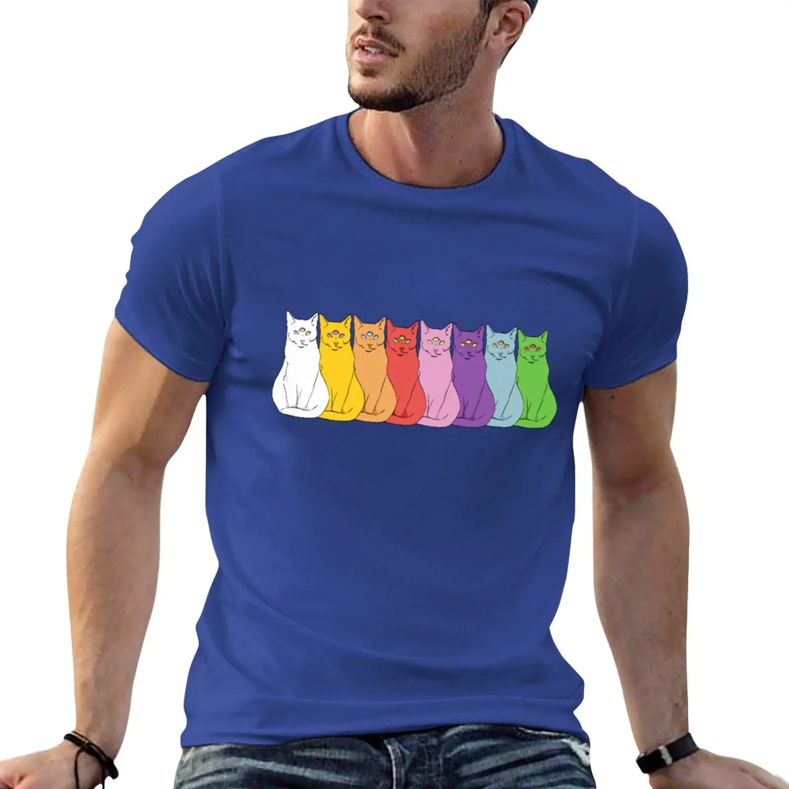 Rainbow Psychic Cats T-Shirt vintage clothes funnys heavyweights quick-drying tshirts for men