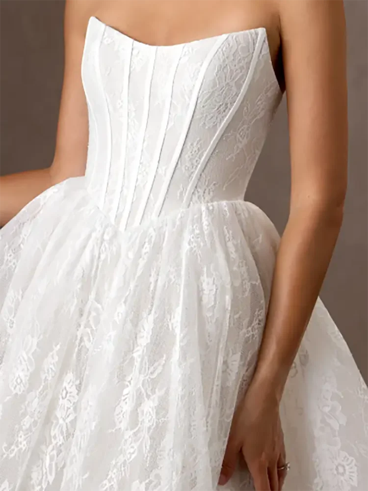 

Classic Satin Strapless Sleeveless Pleat A-Line Bride Wedding Dresses Bridal Gowns Customized