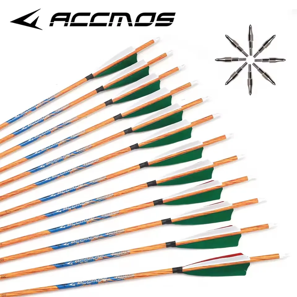 

ACCMOS ID6.2mm Pure Carbon Arrow Spine300 350 400 500 600 700 Wood Skin Shaft Turkey feather for Archery Oudoor Hunting Shooting