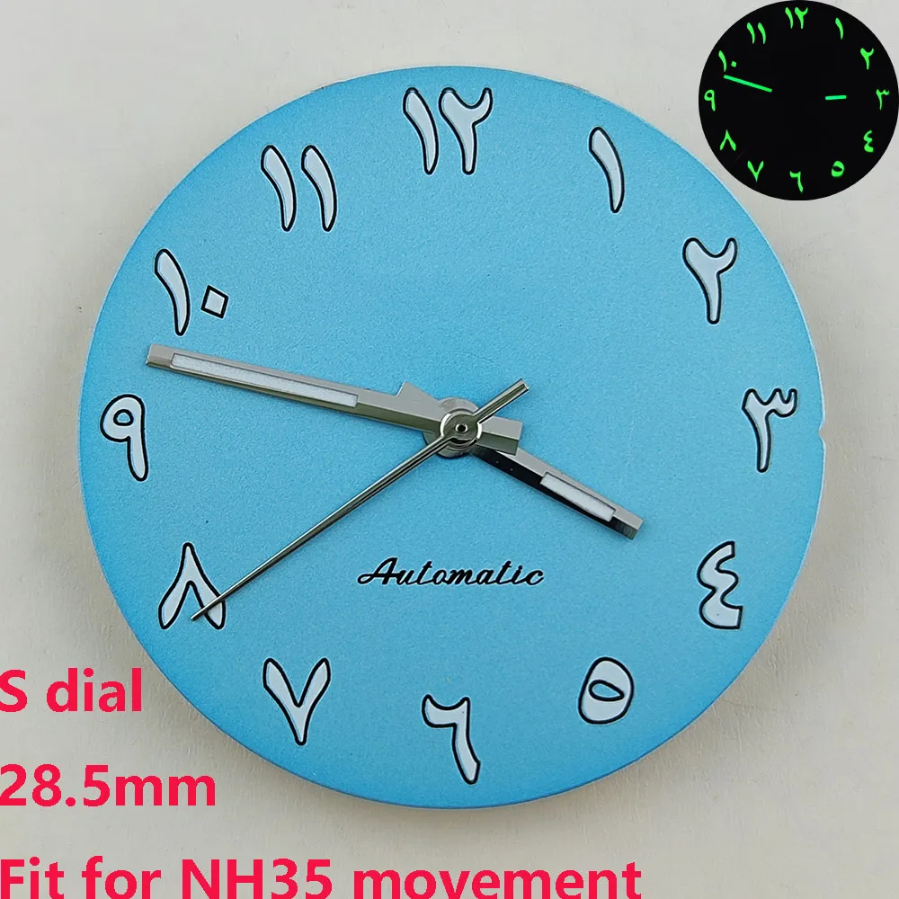 Manecillas de reloj con números árabes, NH35, dial S, 28,5mm, adecuado para NH35/NH36, movimiento, accesorios de reloj, herramienta de reparación, nuevo