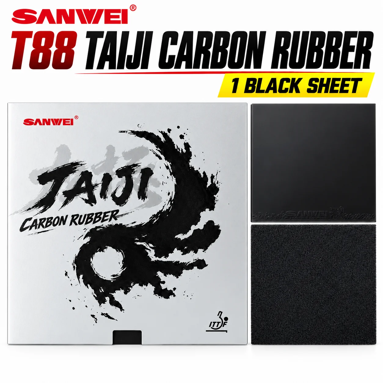 Three-Dimensional Tai Chi Carbon Table Tennis Racket Rubber Cover, High-Performance Carbon Black Sponge Rubber, Built-In Carbon Semi-Sticky Rubber Cover