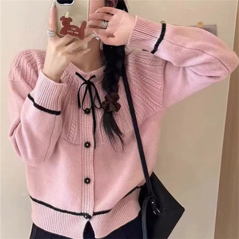 

Jacquard Knit Cashmere Women Cardigans Long Sleeve Straps Female Sweater Casual Lady Tops E2371