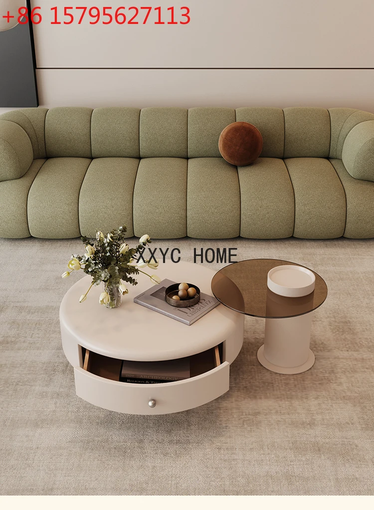 round Tea Table Combination Modern Minimalist Living Room Small Apartment Cream Style Minimalist Light Luxury