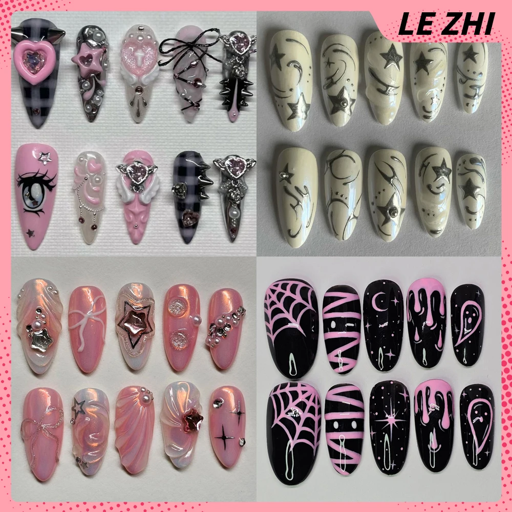 

10Pcs Handmade Y2K Shiny Rhinestone Nail Hearts Bows Snowflakes Geometric Studs Press On Nail Manicure Girl's Birthday Gifts