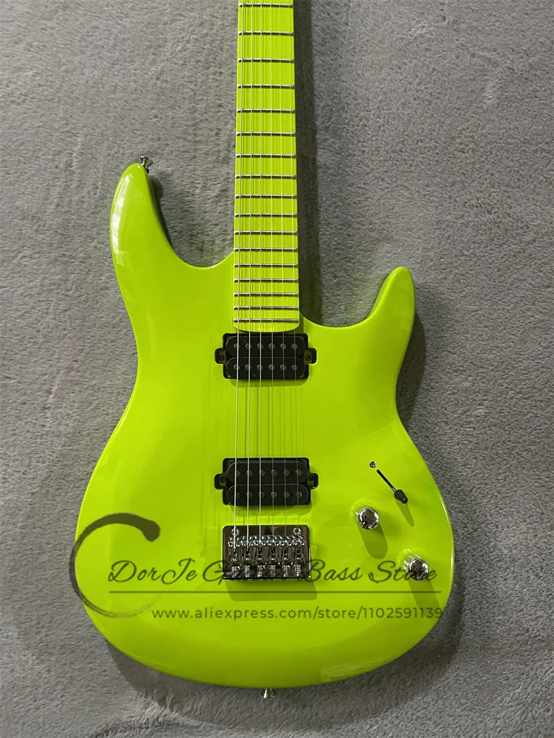 Fluorescent Green Electric Guitar Basswood Body Maple Fingerboard Fixed Bridge HH Pickups Chrome Tuners