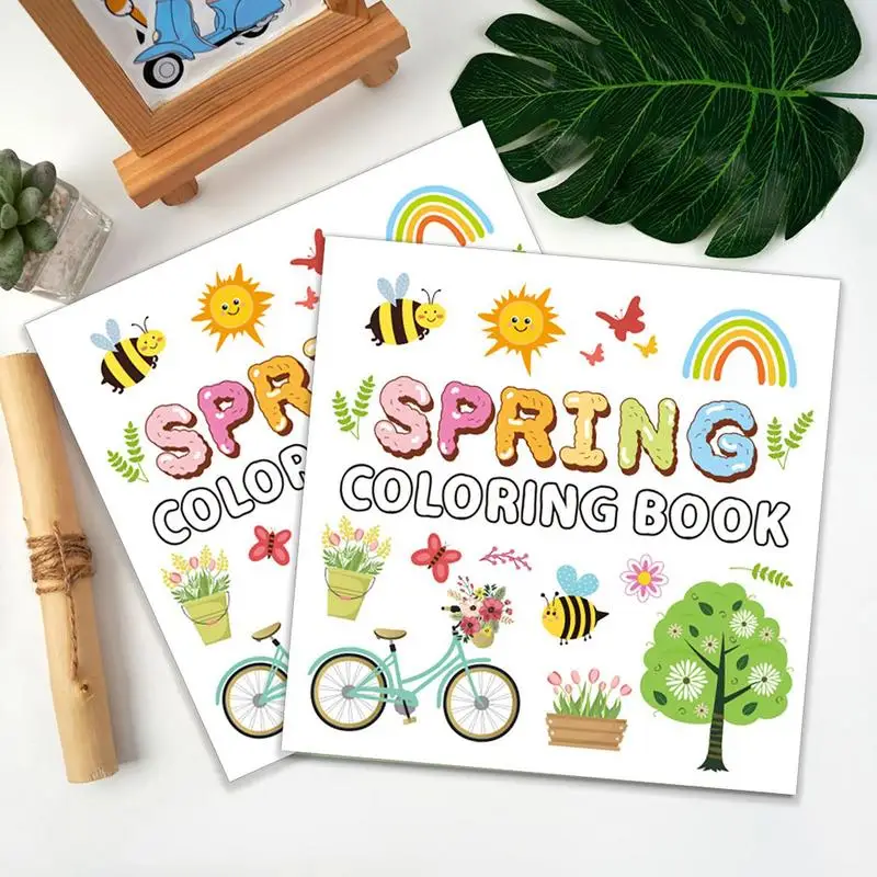 Libros para colorear para niños, bonito libro para colorear de primavera, papel grueso, libro para colorear relajante interactivo para adultos y niños, flores y mariposas