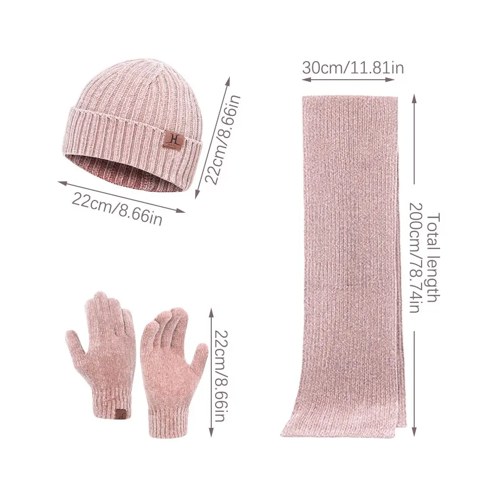 Modna dzianinowa czapka beanie, rękawiczki dotykowe, czapka damska, zestaw czapka-szalik-rękawiczki, ciepły