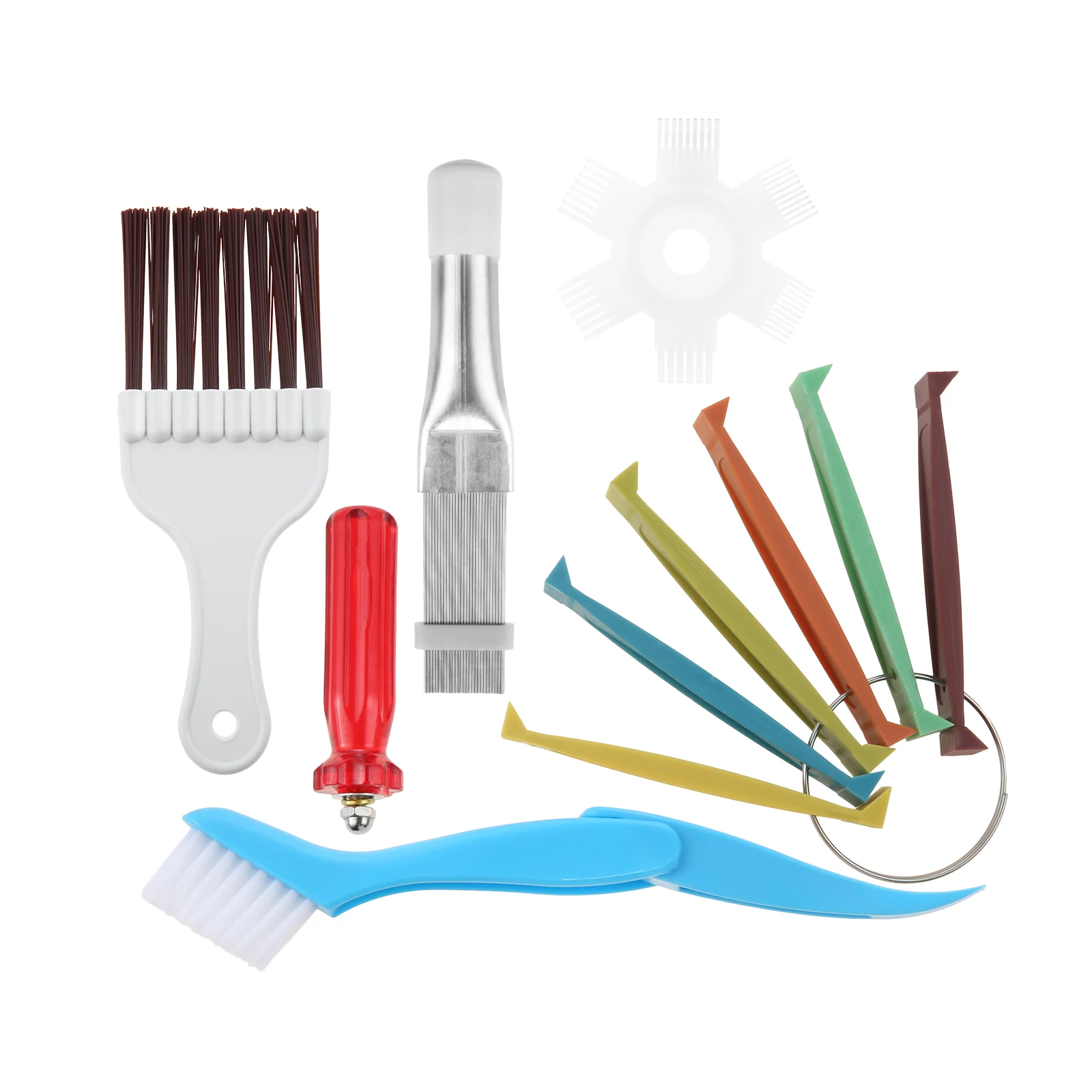 5pcs Air Conditioner Fin Cleaner Kit Different Fins Combs Steel Brush Plastic Whisk Brushes Clean Condenser Evaporator Radiator