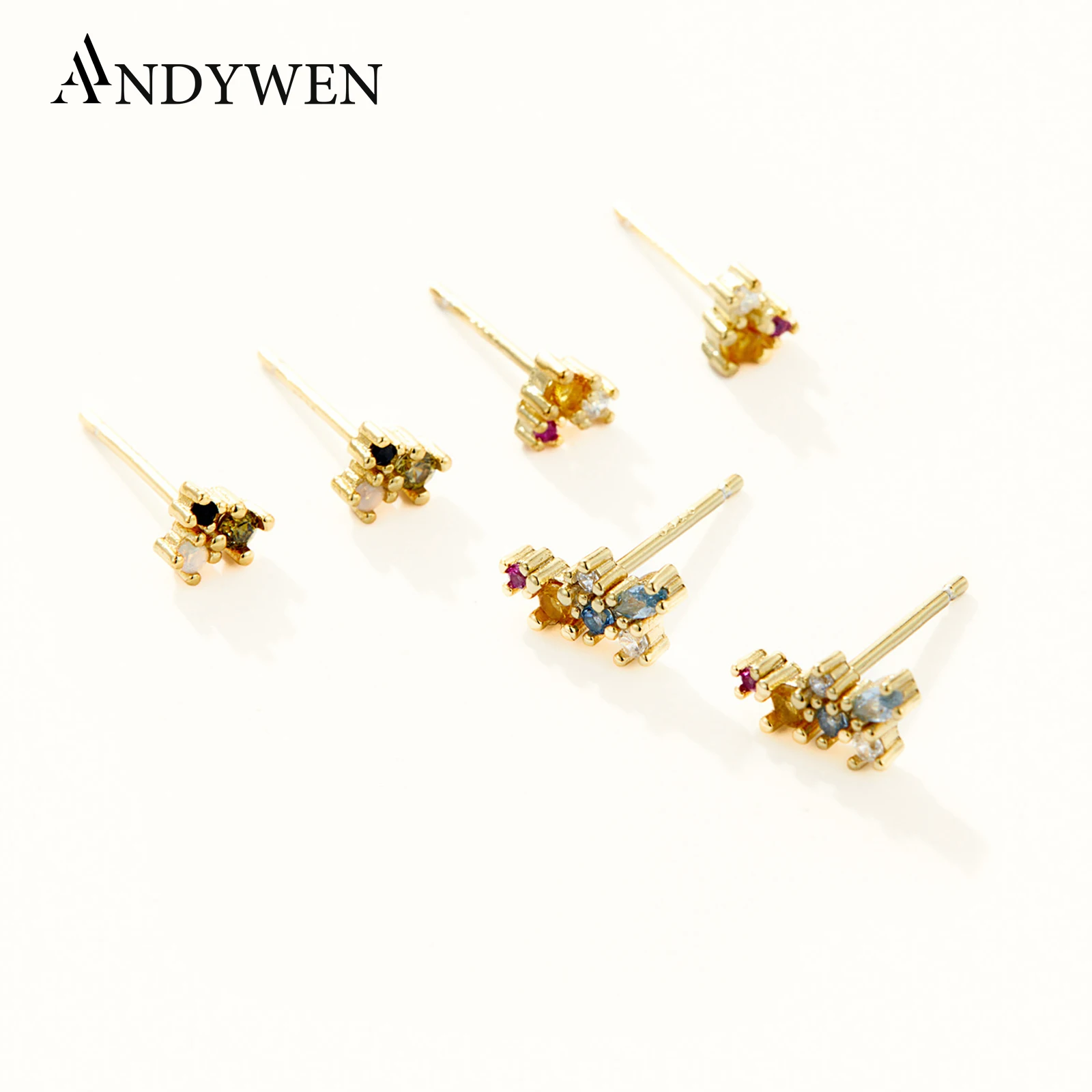ANDYWEN 100% 925 Sterling Silver Gold 18mm Climber Stud Earring Fine Thread Ear Pin Luxury Crystal CZ Zircon PiercingJewelry