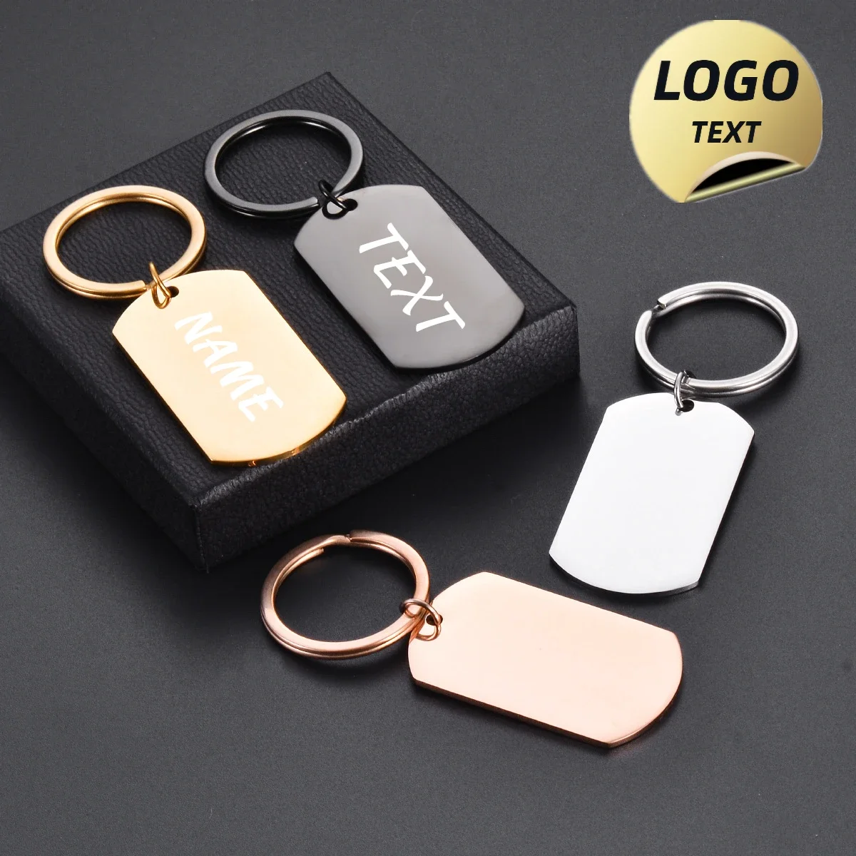 Laser Customized LOGO Keychain Blank Engrave Car Keyring Ring Pendant Personalize Key Chains Hotel Business  Activity Name Gifts