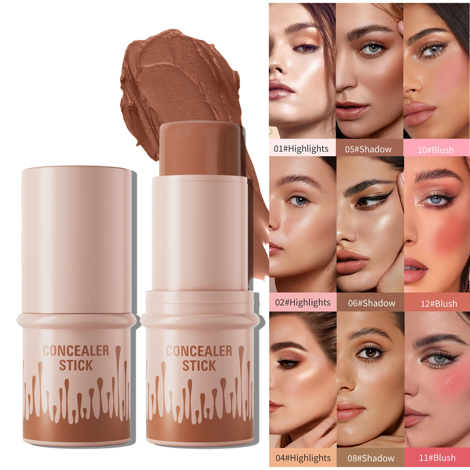 Maquillaje facial bronceador marrón contorno en barra bronceador resaltador iluminador colorete en barra crema colorete corrector pluma