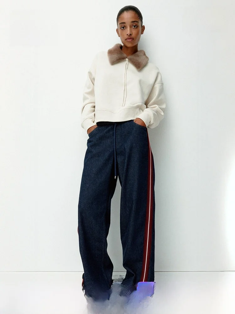 

Spring Women's Dstring Denim Jeans Casual Sle l Waist Loose Fit Comfortable Cotton H&M 326