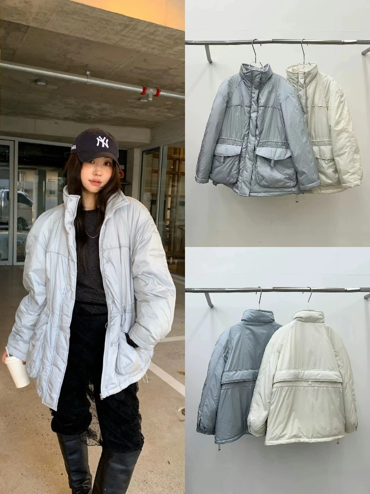 سترة منتفخة بغطاء للرأس كبيرة الحجم للنساء من Warmth بياقة واقفة مع أغطية كبيرة كاجوال Sle Thiened Duc...