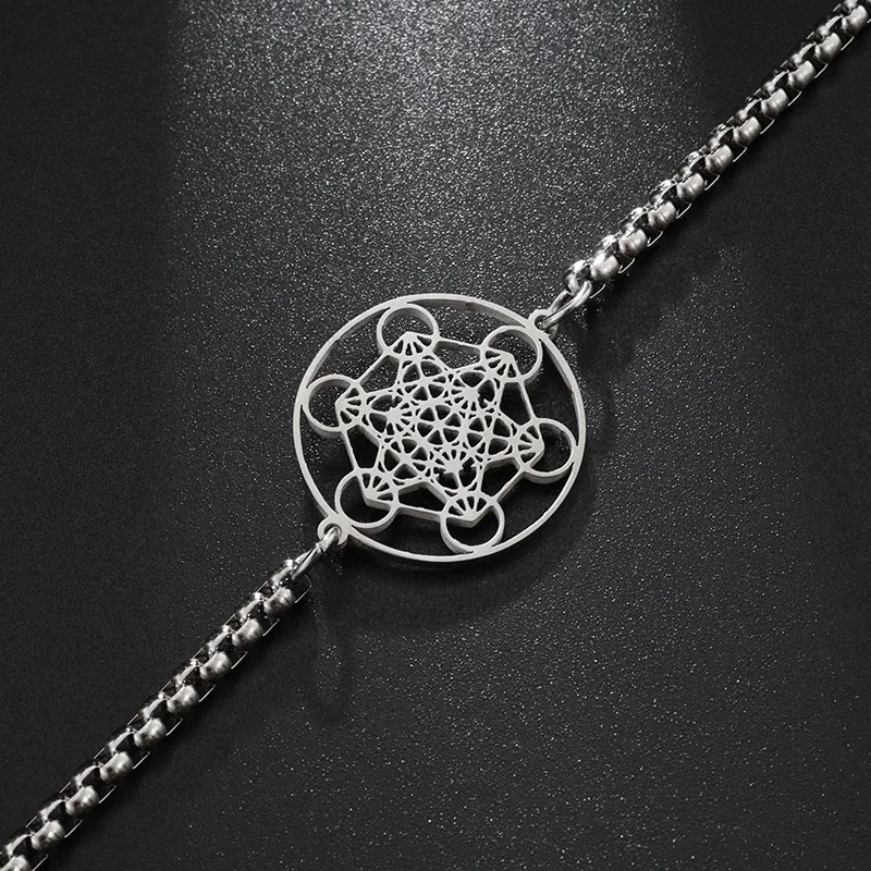 Metatron Cube Bracelet Women\'s Stainless Steel Archangel Day Bracelet Men\'s Fashion Sacred Geometry Amulet Jewelry Gift
