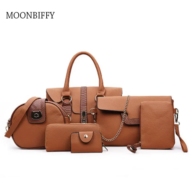 Women Bags Six-piece Set of Fashionable European and American Style PU One-shoulder Female Bag Messenger Portable Composite Bag