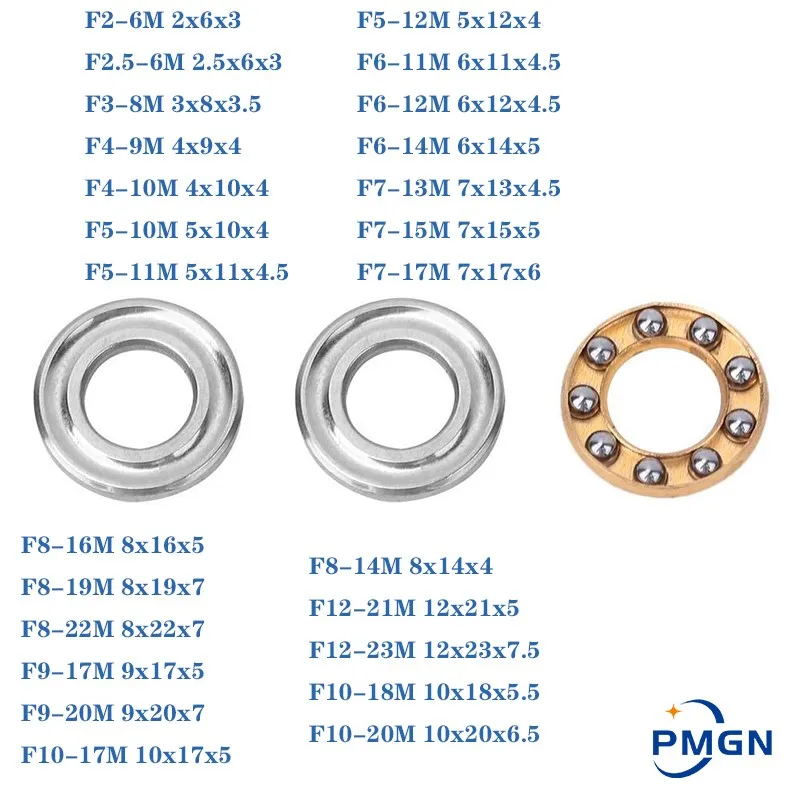 1pc F2-6M F2.5-6M F3-8M F5-10M F6-12M F7-15M F8-16M F10-18M F12-21M F12-23M Mini 3-in-1 Plane Axial Ball Bearing Thrust Bearings