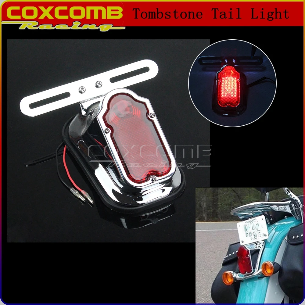 

Motorcycle Red Tombstone Taillight Rear Fender Brake Stop Lamp License Plate Light For Harley Cafe Racer Chopper Bobber Custom