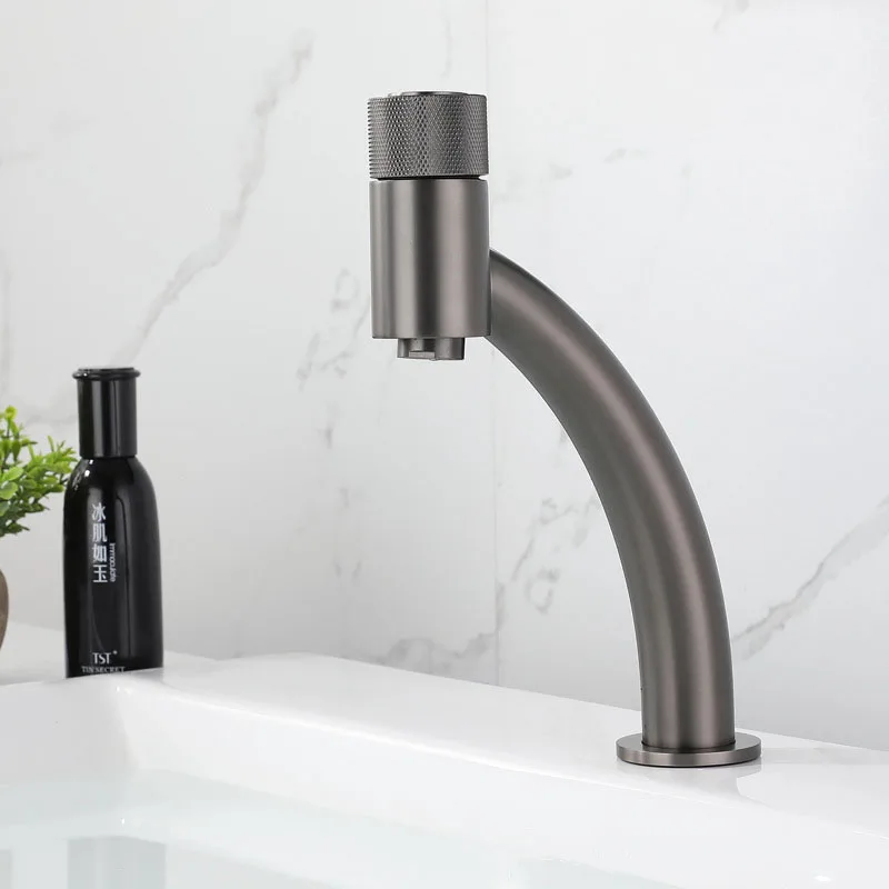 Brushed Gold Brass Bathroom Faucet Gun Gray Creative Fashion Basin Faucet Single Hole Hot And Cold Wash Face Pool Toilet Faucet