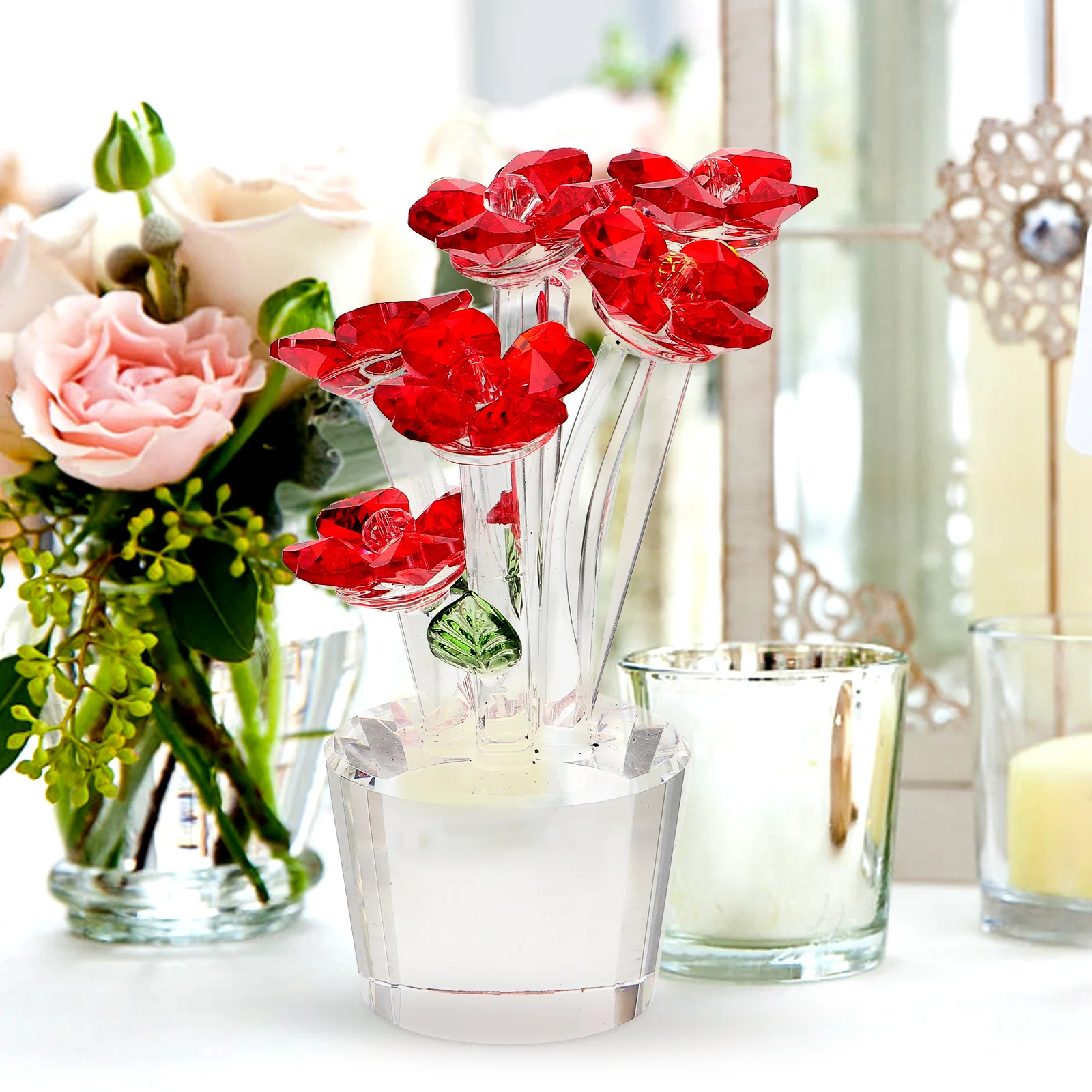 

Crystal Craft Ornament Flower Shaped Desktop Decor Home Office Adornment Exquisite Indoor Crystal Flower Desktop Accessory