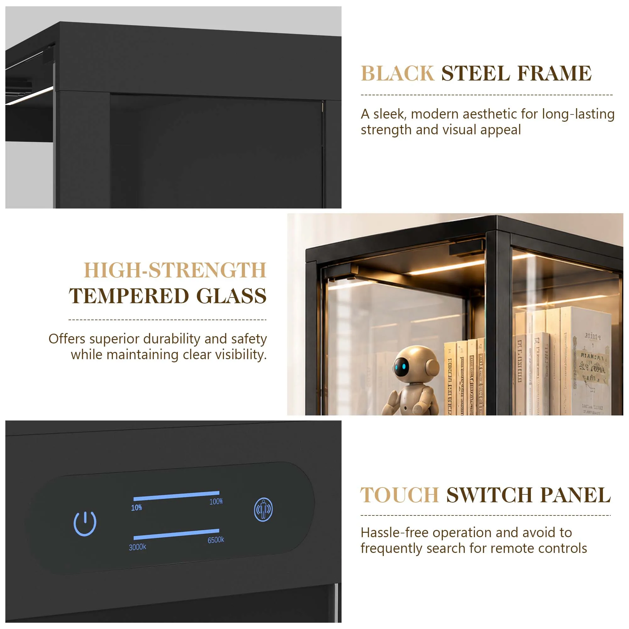 TCGBKAF 5‑Tier Display Cabinet with Glass Doors Motion Sensor Dimmable LED Lights Wooden Frame Display Storage Cabinet for Collectible Figures Living Room Bedroom Office Home Furniture view 8