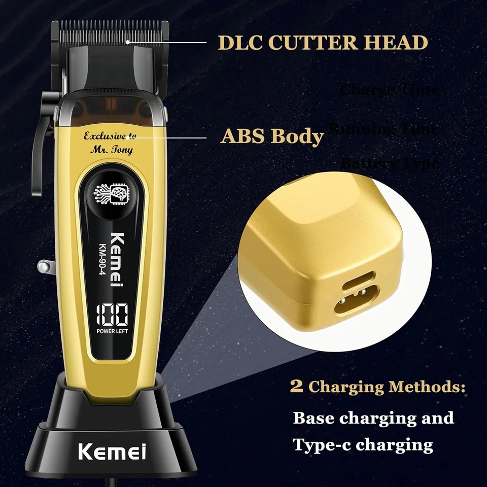 Kemei DLC 充電式バリカン ブラック/ゴールド Kemei Professional Rechargeable Hair Clippers Men Cordless Barber