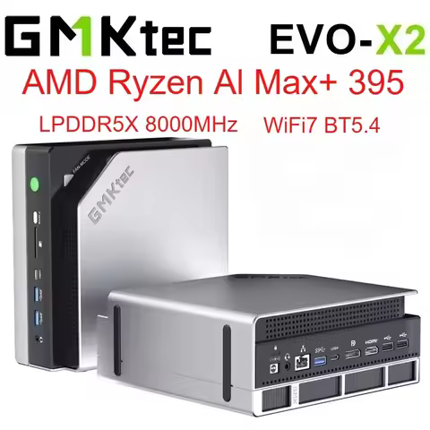 GMKtec EVO-X2 AI Mini PC AMD Ryzen Al Max+ 395 128GB LPDDR5X 8000MHz (16GB*8)PCie SSD WIFI7 BT5.4 USB4 Mini Gaming Computer