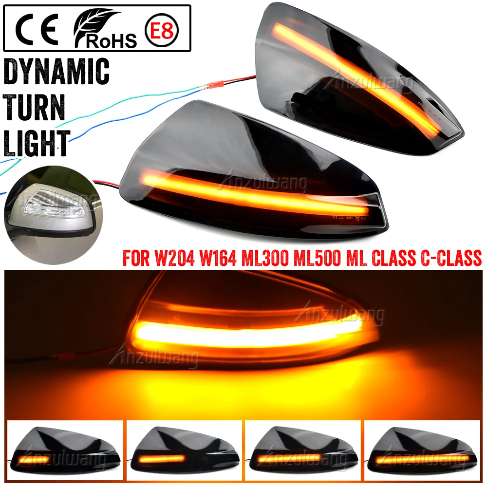 2Pcs For Mercedes Benz C Class W204 S204 2007-2014 C300 Viano Vito W639 LED Dynamic Turn Signal Light Side Mirror Indicator Lamp