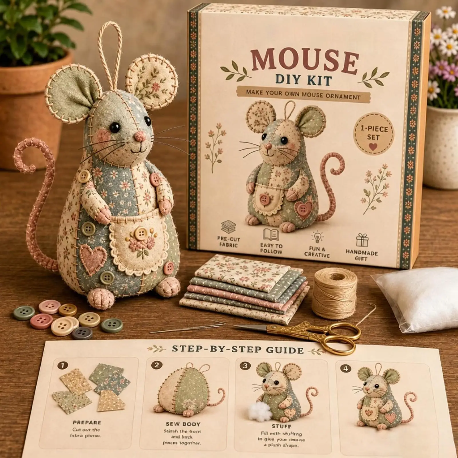 縫製プロジェクトキットかわいい手作りマウス家の装飾刺繍動物キット初心者向け大人女性男性ホームリビングルーム