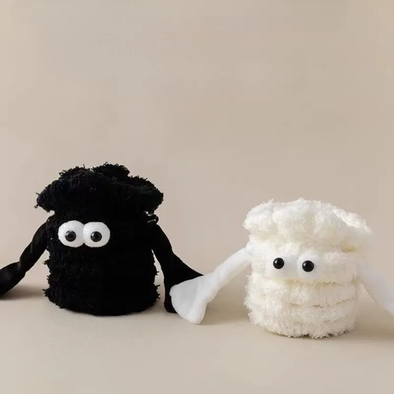 2 Pairs Holding Hands Socks Women Autumn and Winter Coral Fleece Mid Tube Socks Niche Cute Thick Warm Breathable Floor Socks