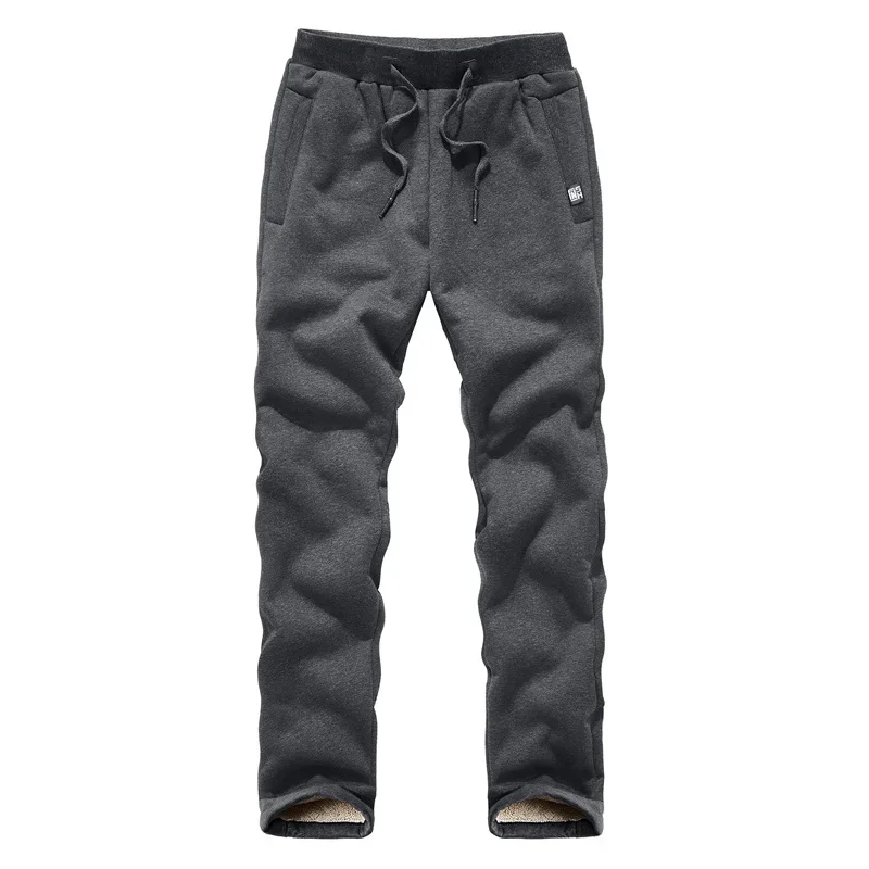 Warm Fleece Lined Pants Solid Color Autumn Sweatpants Fur Inside Joggers Plus Size Men Winter Pants Thick