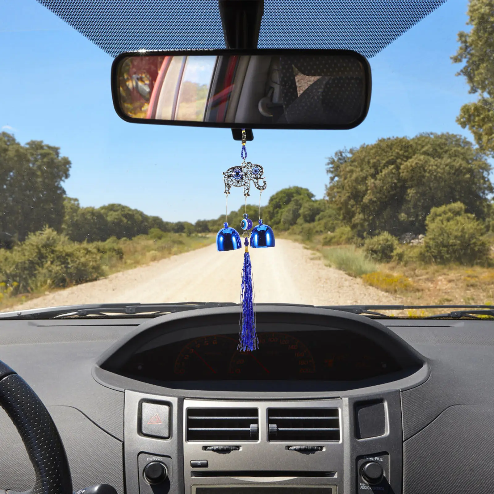 Blue Evil Eye Car Ornament Metal Wind Chime Tassel Hanging Charm Feng Shui Evil Eye Car Hanging Accessory Decorative Bells