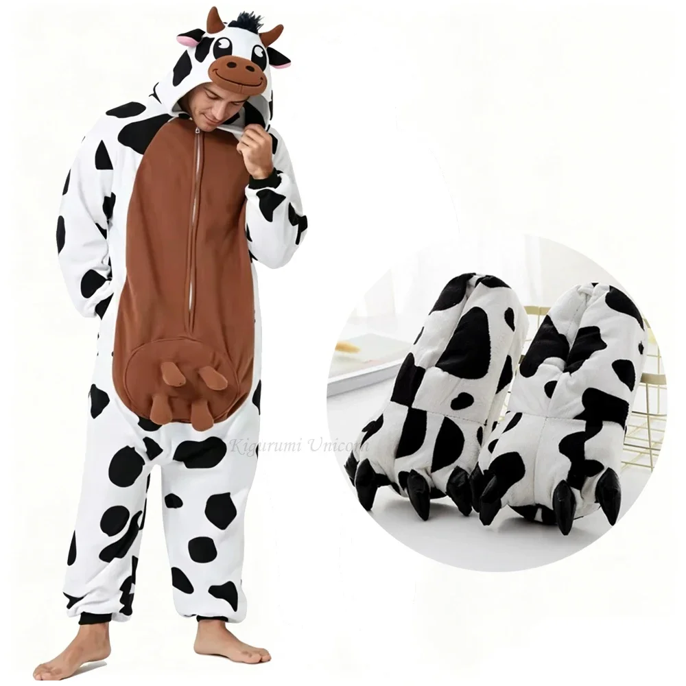 Cow Animal Kigurumi Unicorn Pyjamas Halloween Onesies Adult Cartoon Pajama Cosplay Party Costume Men Women Homewear Slipper XXL