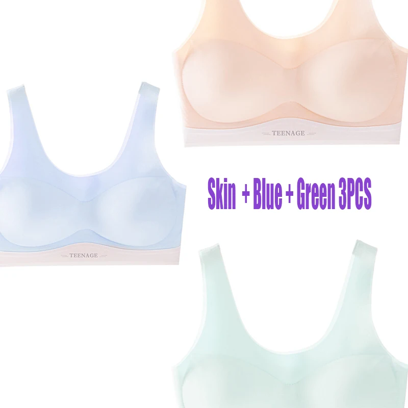 1-3PCS Girls' Puberty Sports Underwear For Primary  Middle School Students  Comfortable Seamless Bra With Beautiful Back Design view 6