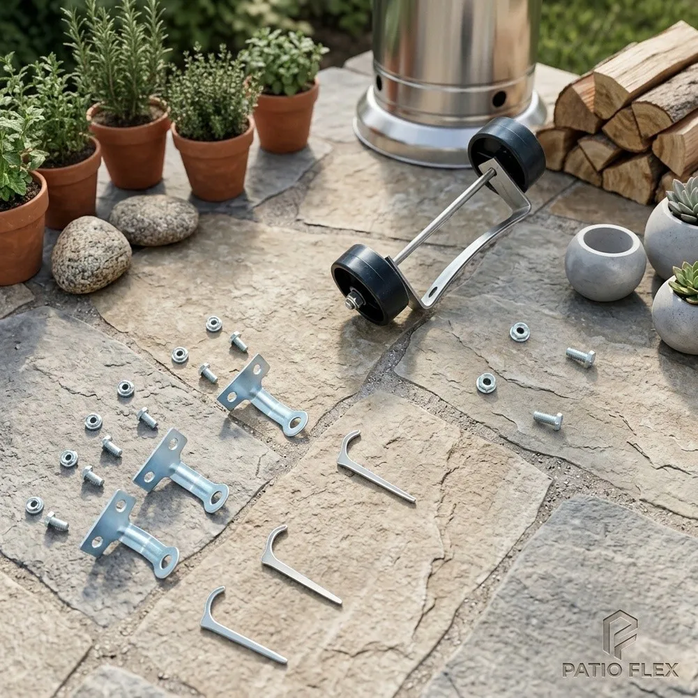 Gas Heater Wheel Kit with Stainless Steel Mounting Bracket and Black Wheels Fits Round Base Patio Heater Models