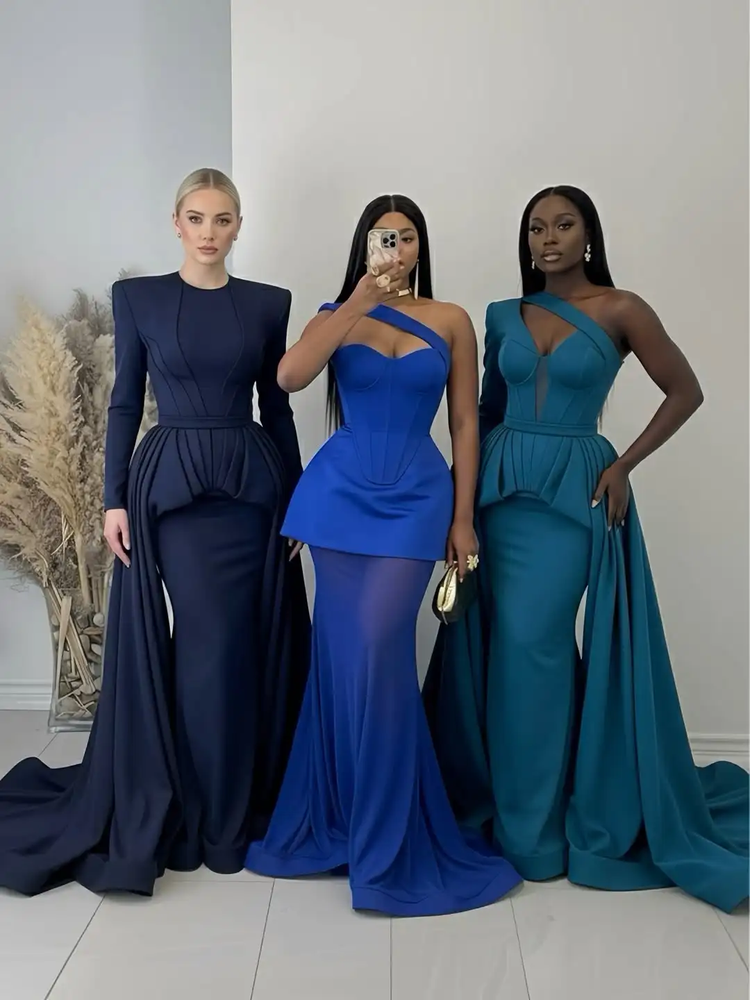 

Sexy Luxury One Shoulder Sweetheart Fishbone Corset Satin Illusion Mermaid Train Gown Evening Prom Wedding Formal Party Dress