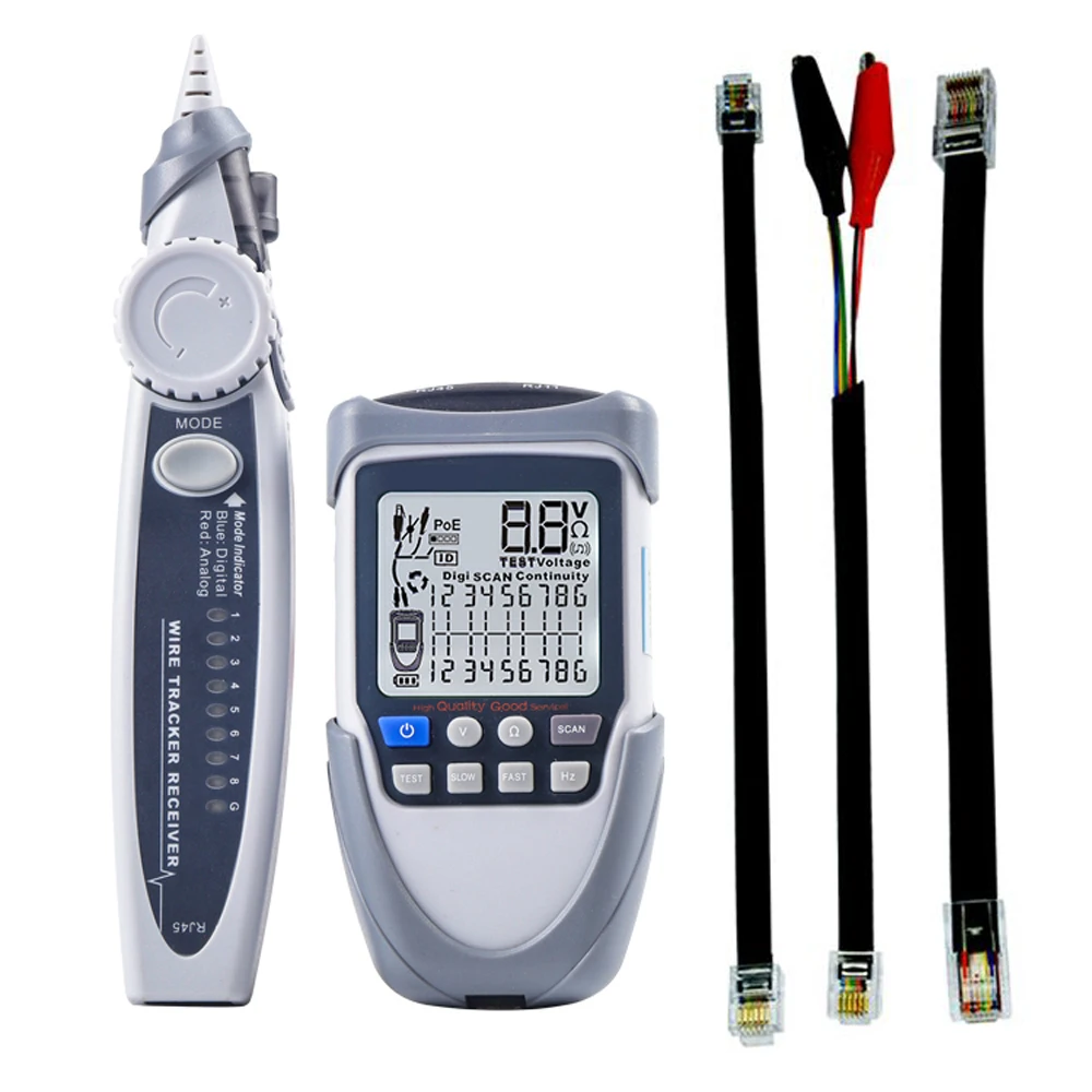 Handheld Network Cable Tester LCD Large Screen Display Digital Wire Trackers Continuity Voltage Polarity Checking POE Test