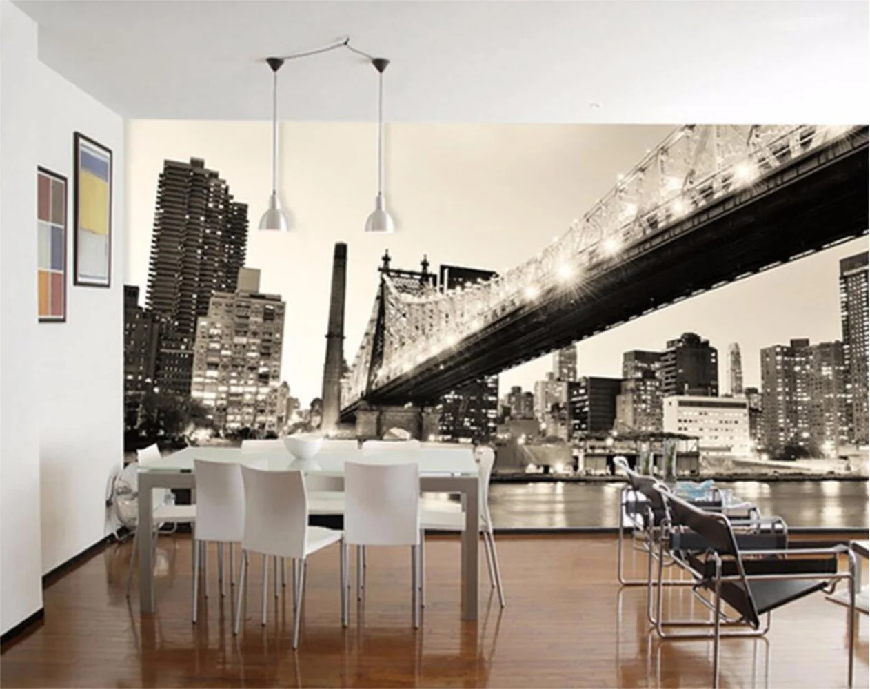 

beibehang Custom Photo Wallpaper Mural Wallpaper Nostalgic US Manhattan Bridge Black and White Landscape Wall papel de parede